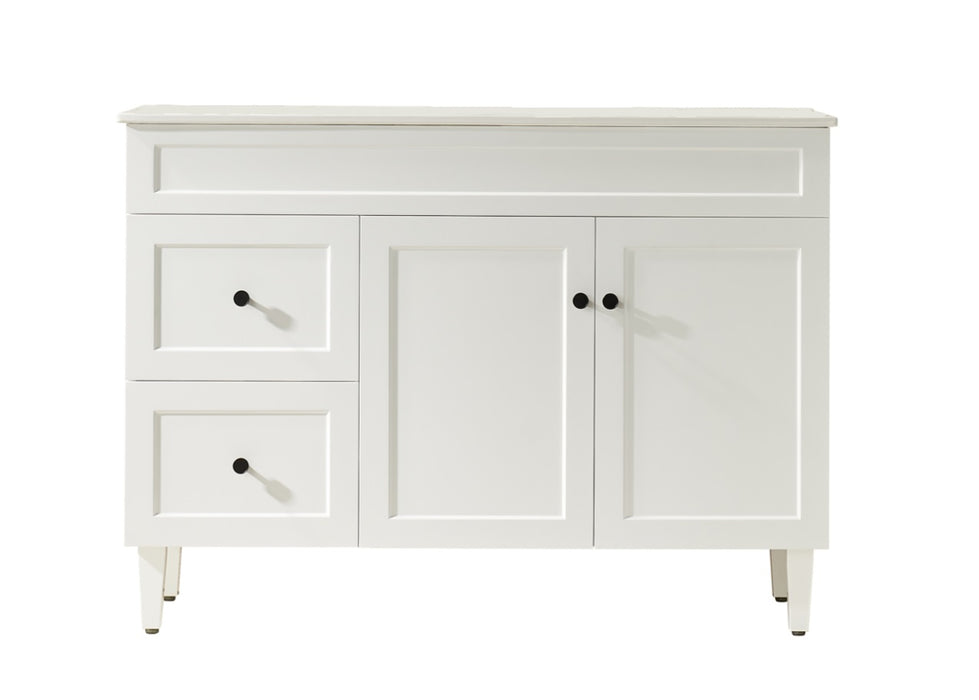 1200*455*860mm POS Harrington Matt White PVC Constructed Freestanding Vanity With Legs - Left Hand Drawer - HD reno