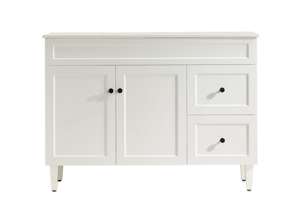 1200*455*860mm POS Harrington Matt White PVC Constructed Freestanding Vanity With Legs - Right Hand Drawer - HD reno