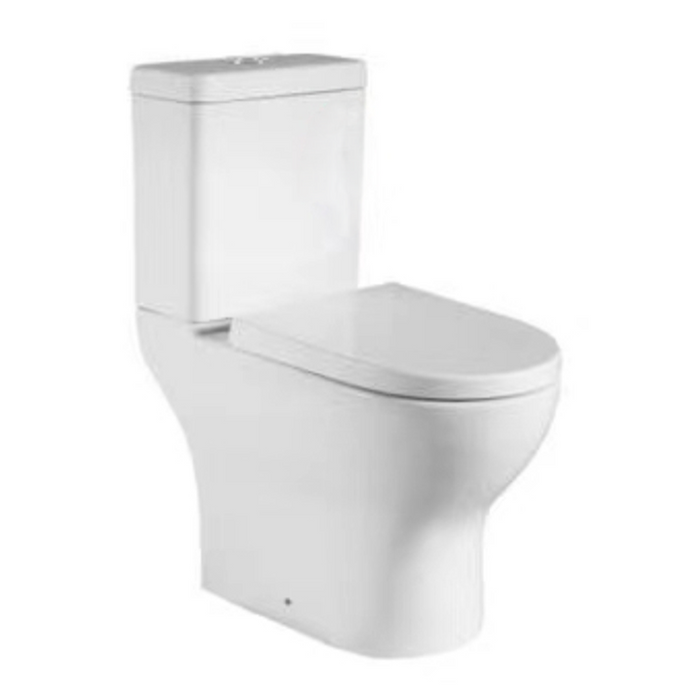 665*375*830mm Poseidon Bela Gloss White Box Rim Back / Bottom Inlet Skew Toilet