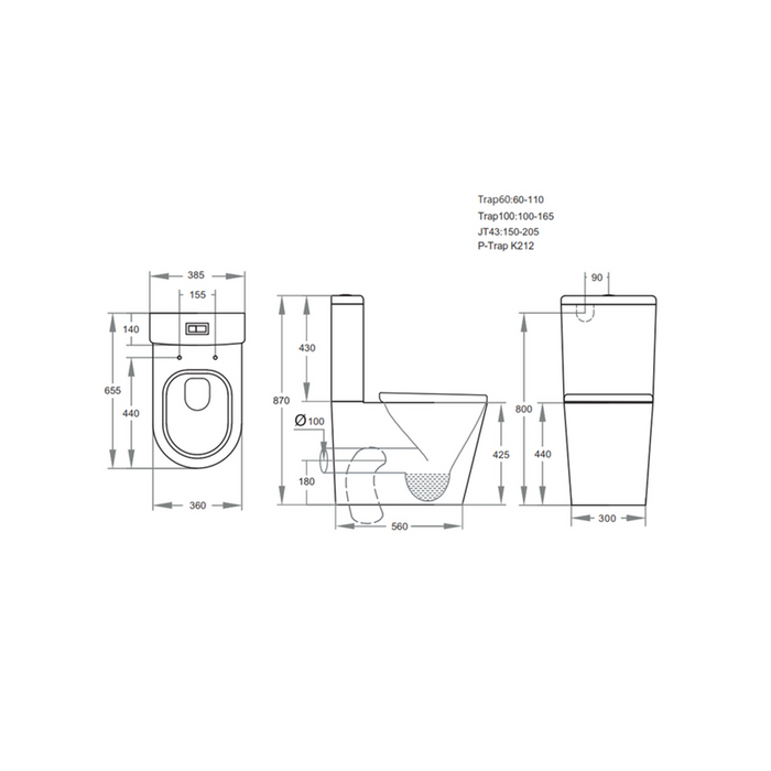 655*380*870mm Poseidon Avis Gloss White Rimless Back To Wall Toilet