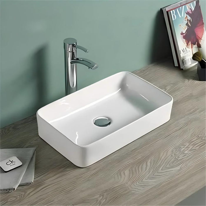 360*230*120mm Poseidon PA3623 Gloss White Ceramic Rectangle Above Counter Basin