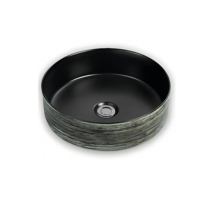 346*346*114mm Poseidon PA3636 Mix Matt Black And Silky Green Ceramic Round Above Counter Basin