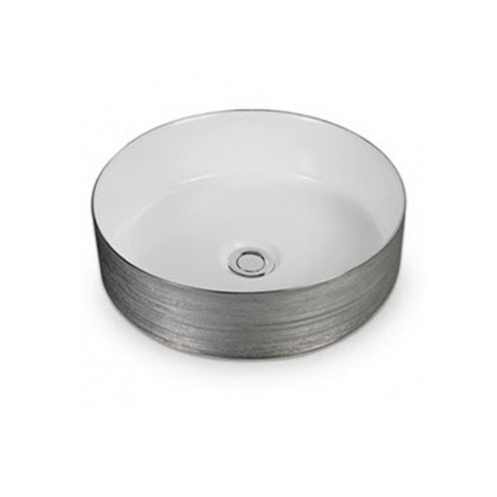 355*355*115mm Poseidon PA3636 Gloss White And Silky Silver Ceramic Round Above Counter Basin