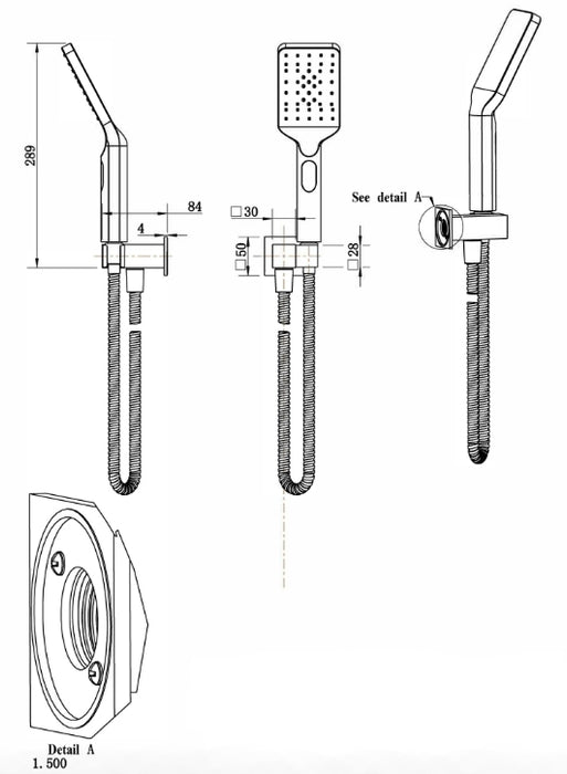 Eden Square Hand Shower On Wall Outlet Bracket Brushed Nickel/Brushed Gold/Gun Metal - HD reno