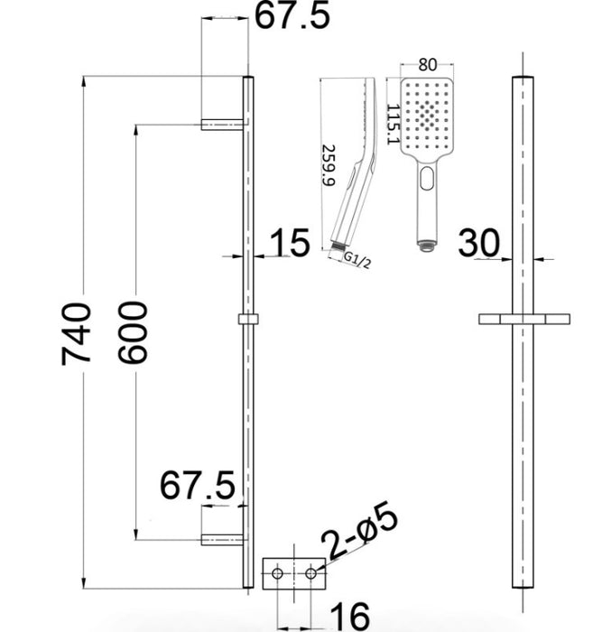 Eden Bushed Gold Square Sliding Shower Set - HD reno