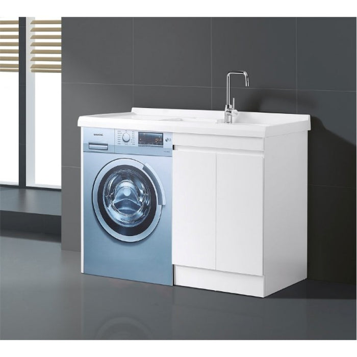 1250*600*925mm White PVC Water Resitant Laundry Tub Cabinet With Polymarble Top