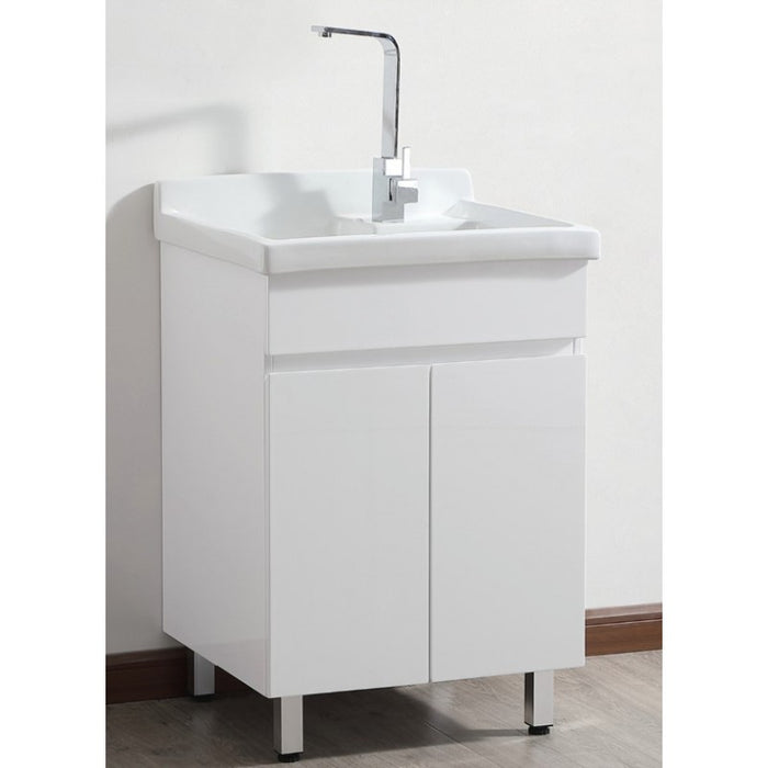 600*550*880mm White PVC Water Resitant Laundry Tub Cabinet With Ceramic Top