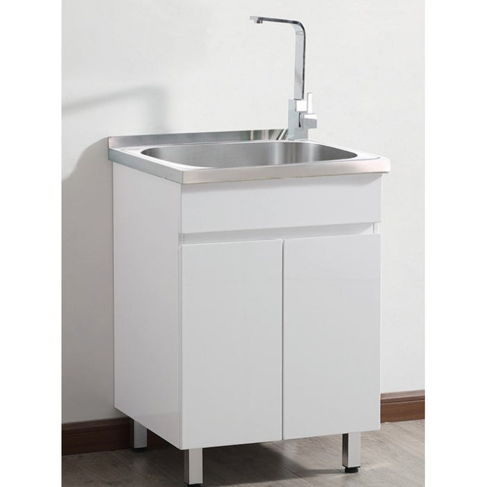 600*500*880mm White PVC Water Resitant Laundry Tub Cabinet With 304 Stainless Steel Sink