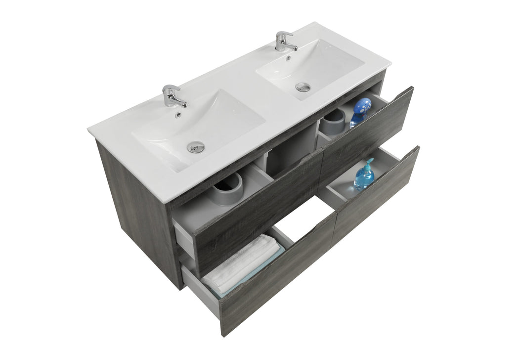 1200mm Dark Grey Qubist MDF Double Bowl Wall Hung Vanity With Ceramic Top With Shaving Cabinet and Tall Boy