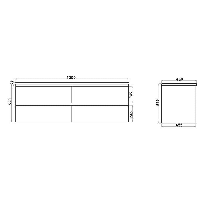 1200mm Dark Grey Qubist MDF Double Bowl Wall Hung Vanity With Ceramic Top With Shaving Cabinet and Tall Boy