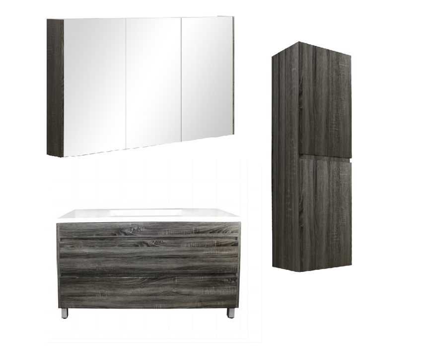 1200mm Dark Grey Qubist MDF Single Bowl Freestanding With Legs Vanity With Ceramic Top With Shaving Cabinet and Tall Boy