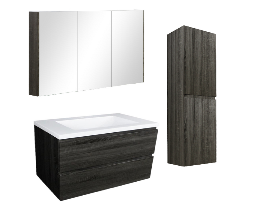 1200mm Dark Grey Qubist MDF Single Bowl Wall Hung Vanity With Ceramic Top With Shaving Cabinet and Tall Boy