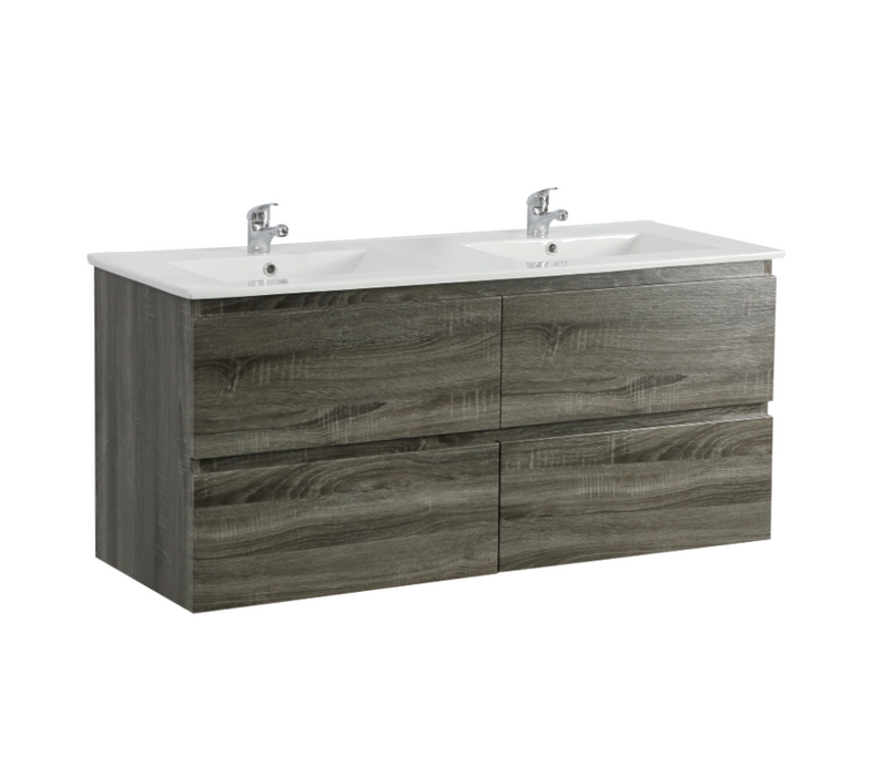 1200mm Dark Grey Qubist MDF Double Bowl Wall Hung Vanity With Ceramic Top With Shaving Cabinet and Tall Boy