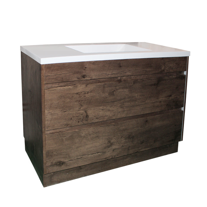 1200mm Dark Oak Qubist MDF Single Bowl Freestanding With Kickboard Vanity With Ceramic Top With Shaving Cabinet and Tall Boy