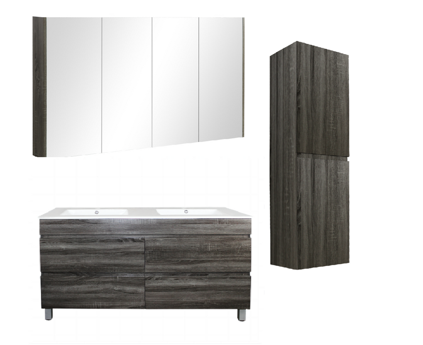 1500mm Dark Grey Qubist MDF Double Bowl Freestanding With Legs Vanity With Ceramic Top With Shaving Cabinet and Tall Boy