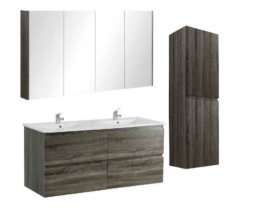 1500mm Dark Grey Qubist MDF Double Bowl Wall Hung Vanity With Ceramic Top With Shaving Cabinet and Tall Boy