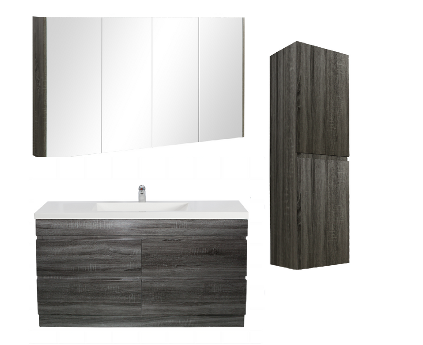 1500mm Dark Grey Qubist MDF Single Bowl Freestanding With Kickboard Vanity With Ceramic Top With Shaving Cabinet and Tall Boy