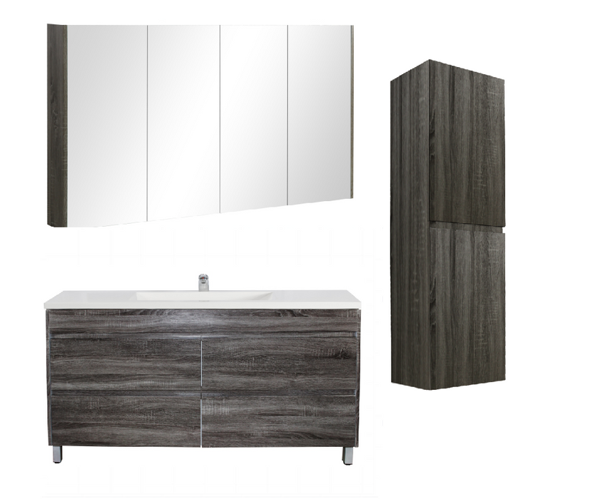 1500mm Dark Grey Qubist MDF Single Bowl Freestanding With Legs Vanity With Ceramic Top With Shaving Cabinet and Tall Boy