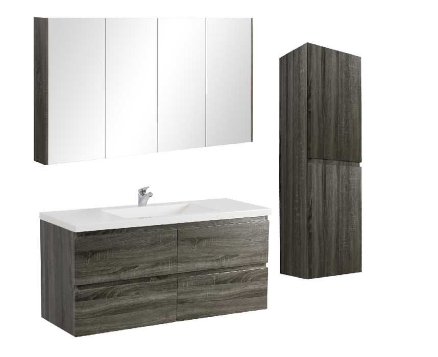 1500mm Dark Grey Qubist MDF Single Bowl Wall Hung Vanity With Ceramic Top With Shaving Cabinet and Tall Boy