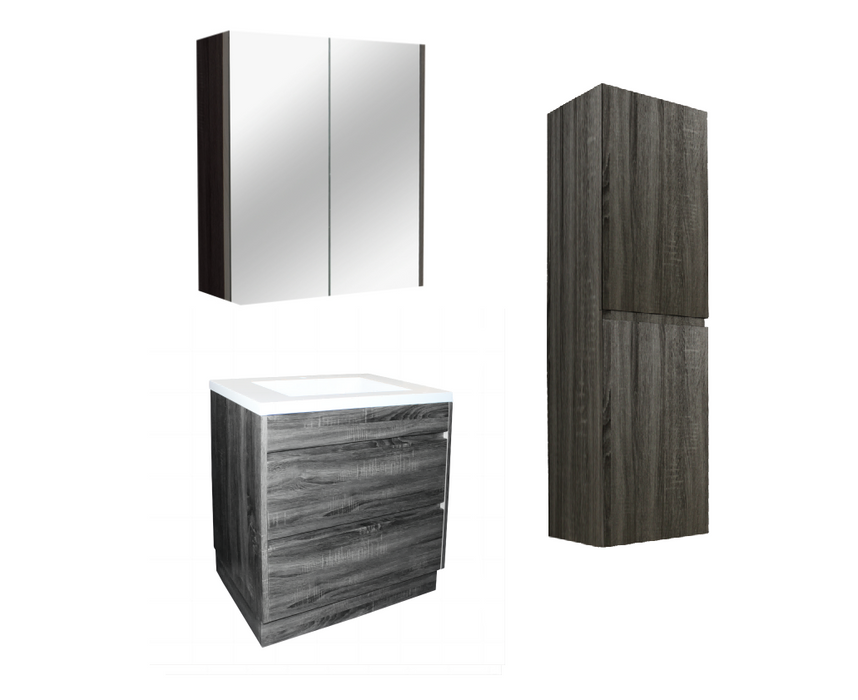 900mm Dark Grey Qubist MDF Freestanding With Kickboard Vanity With Ceramic Top With Shaving Cabinet and Tall Boy