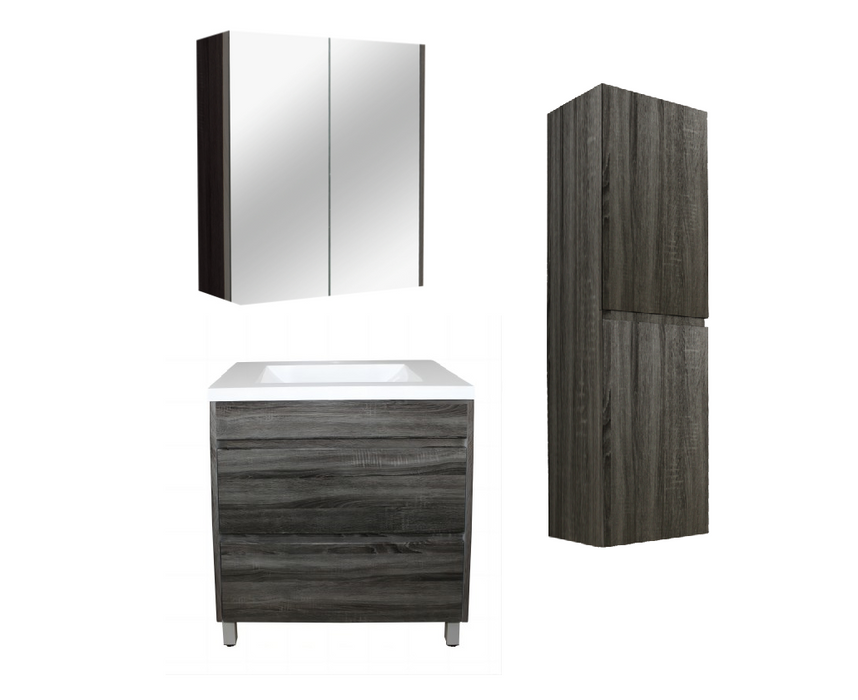 900mm Dark Grey Qubist MDF Freestanding With Legs Vanity With Ceramic Top With Shaving Cabinet and Tall Boy