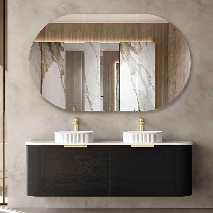 1500*460*450mm OTTI Bondi Black Oak Cabinet Only and Stone Top Bathroom Wall Hung Vanity