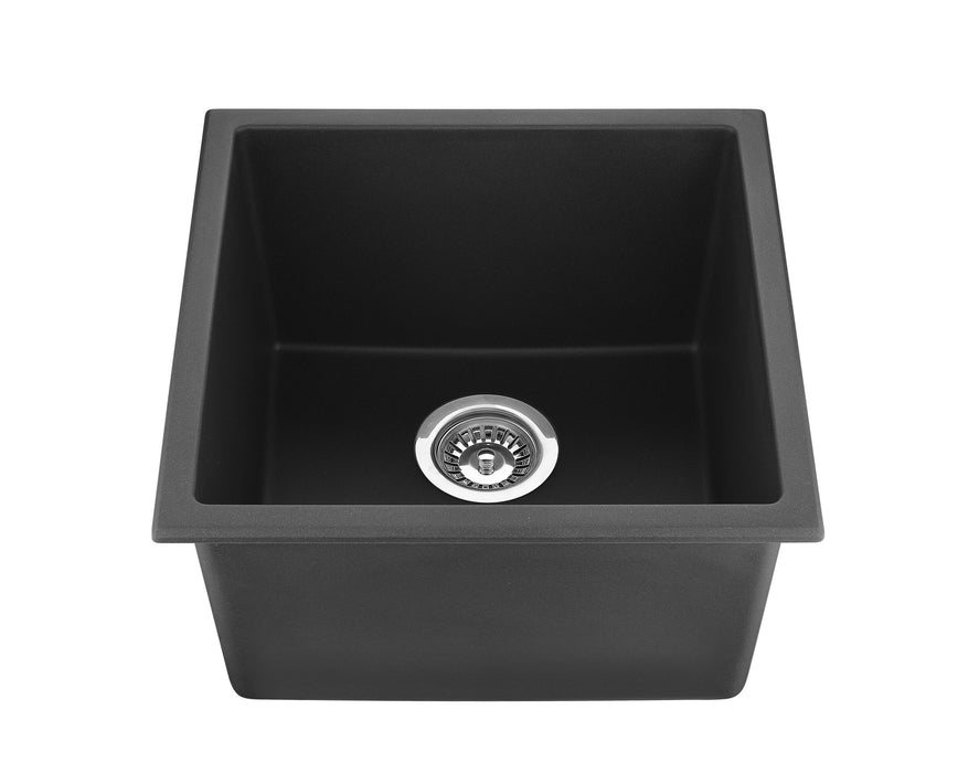 432*432*246mm Matte White Single Bowl Quartz Undermount Kitchen Sink