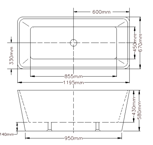 1200-1700*750*580mm Poseidon QBT Gloss White Rectangle Acrylic Freestanding Bathtub