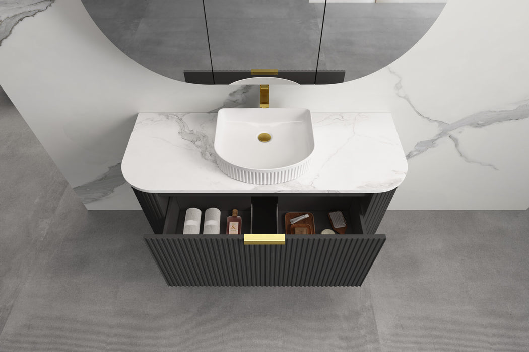 750-1500*455*450mm INF RIO Black High Moisture Resistant Plywood Cabinet Only Or White Calacutta Stone Top Wall Hung Vanities