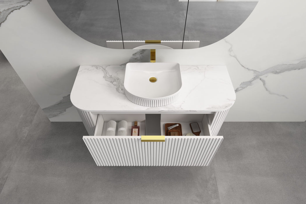 750-1500*455*450mm INF RIO Matt White High Moisture Resistant Plywood Cabinet Only Or White Calacutta Stone Top Wall Hung Vanities