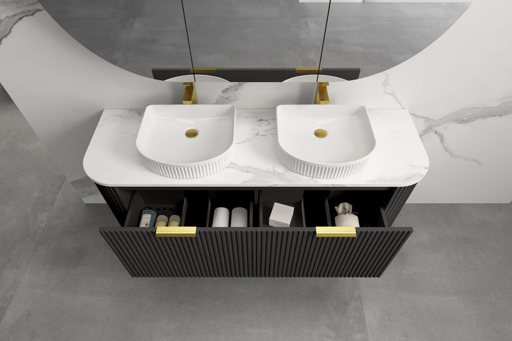 750-1500*455*450mm INF RIO Black High Moisture Resistant Plywood Cabinet Only Or White Calacutta Stone Top Wall Hung Vanities