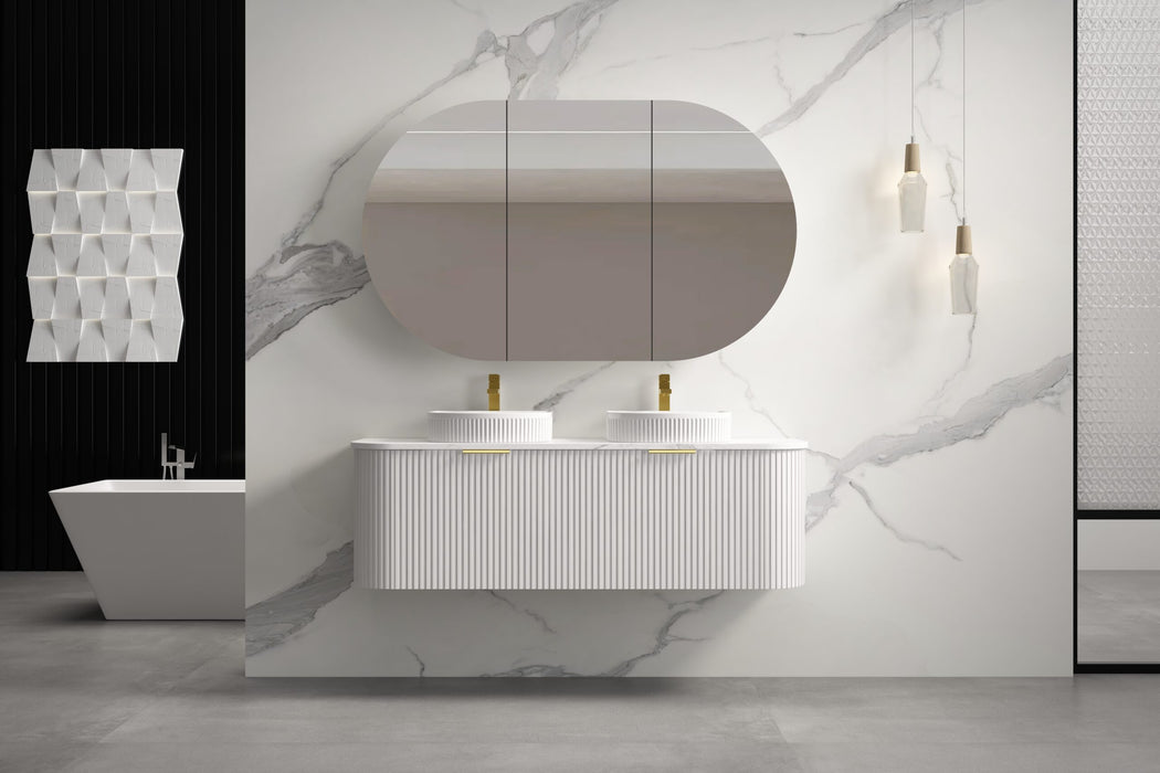 750-1500*455*450mm INF RIO Matt White High Moisture Resistant Plywood Cabinet Only Or White Calacutta Stone Top Wall Hung Vanities