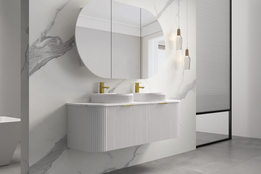 750-1500*455*450mm INF RIO Matt White High Moisture Resistant Plywood Cabinet Only Or White Calacutta Stone Top Wall Hung Vanities