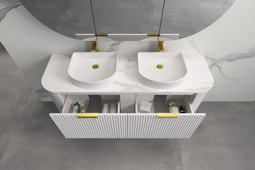 750-1500*455*450mm INF RIO Matt White High Moisture Resistant Plywood Cabinet Only Or White Calacutta Stone Top Wall Hung Vanities