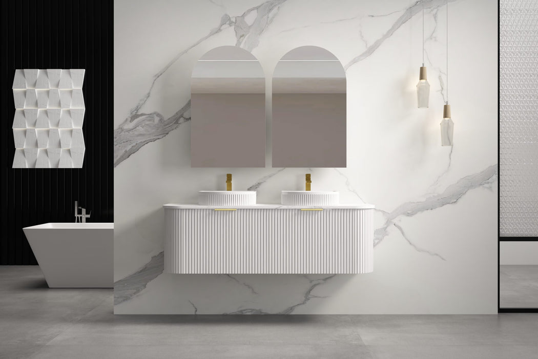750-1500*455*450mm INF RIO Matt White High Moisture Resistant Plywood Cabinet Only Or White Calacutta Stone Top Wall Hung Vanities