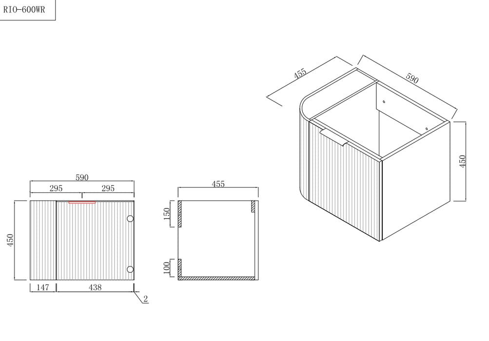 600-1500*455*450mm INF Rio Matt White High-Moisture Resistant R-Corner Wall Hung Vanity
