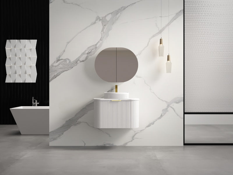 750-1500*455*450mm INF RIO Matt White High Moisture Resistant Plywood Cabinet Only Or White Calacutta Stone Top Wall Hung Vanities