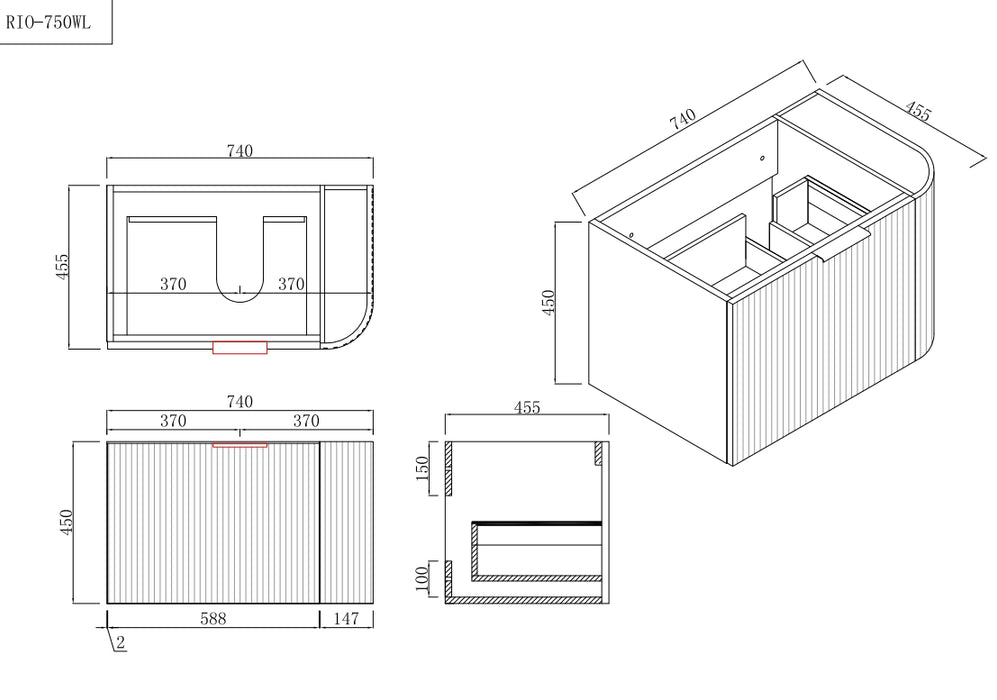 600-1500*455*450mm INF Rio Matt White High-Moisture Resistant L-Corner Wall Hung Vanity