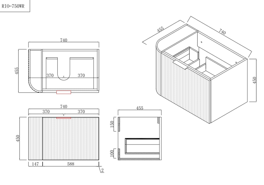 600-1500*455*450mm INF Rio Matt White High-Moisture Resistant R-Corner Wall Hung Vanity