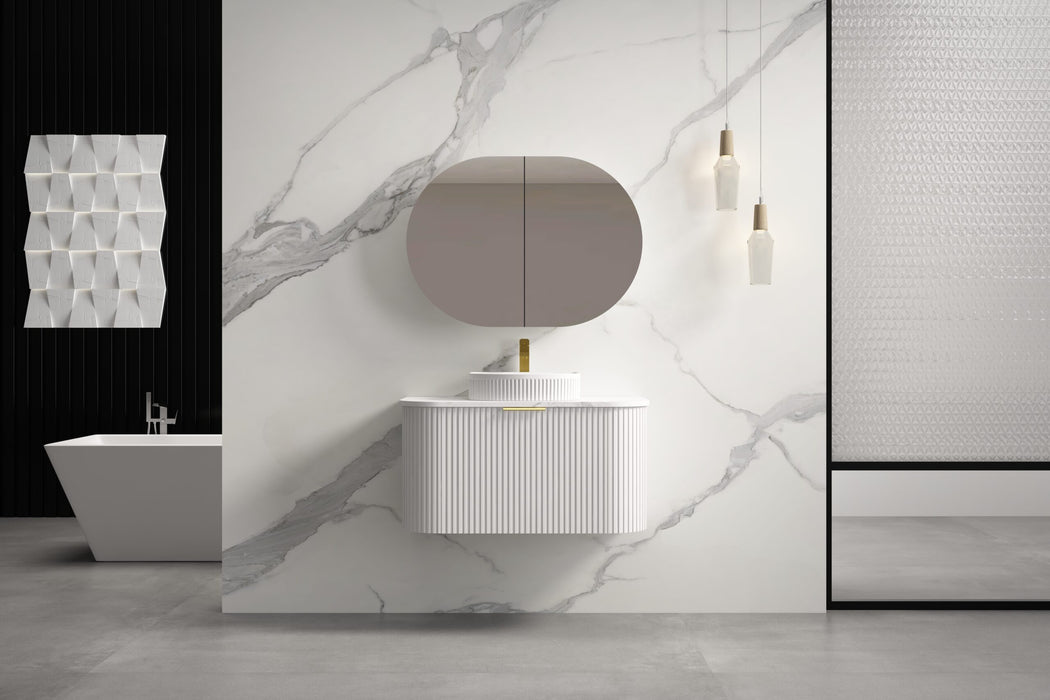 750-1500*455*450mm INF RIO Matt White High Moisture Resistant Plywood Cabinet Only Or White Calacutta Stone Top Wall Hung Vanities