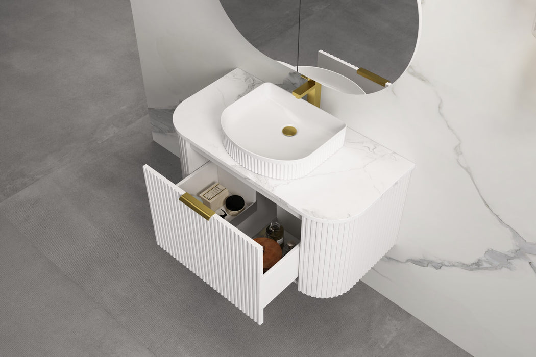 750-1500*455*450mm INF RIO Matt White High Moisture Resistant Plywood Cabinet Only Or White Calacutta Stone Top Wall Hung Vanities
