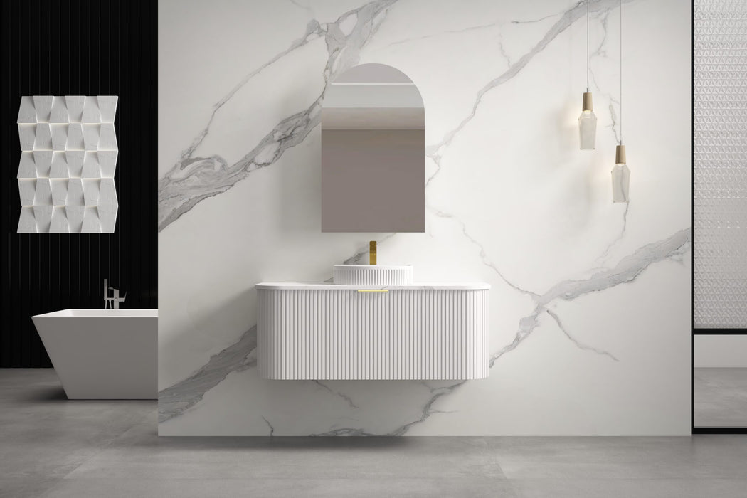 750-1500*455*450mm INF RIO Matt White High Moisture Resistant Plywood Cabinet Only Or White Calacutta Stone Top Wall Hung Vanities