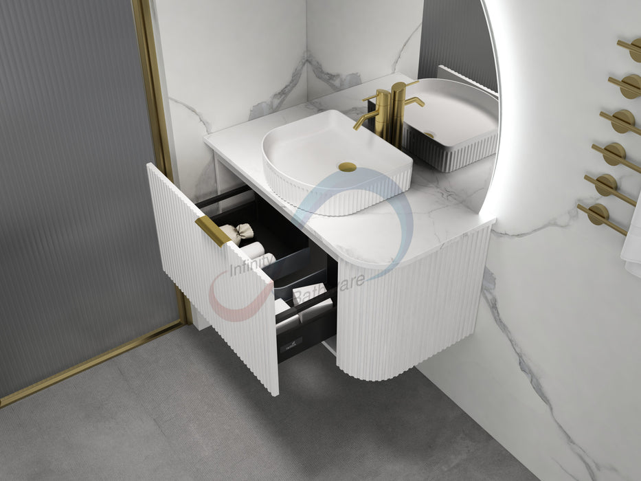 600-1500*455*450mm INF Rio Matt White High-Moisture Resistant L-Corner Wall Hung Vanity