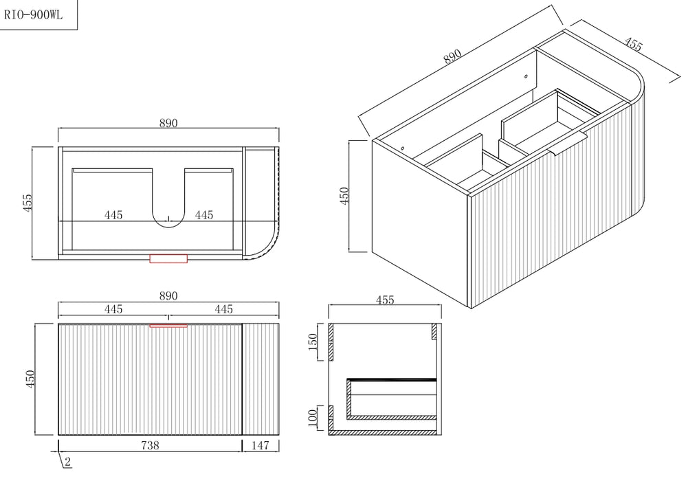 600-1500*455*450mm INF Rio Matt White High-Moisture Resistant L-Corner Wall Hung Vanity