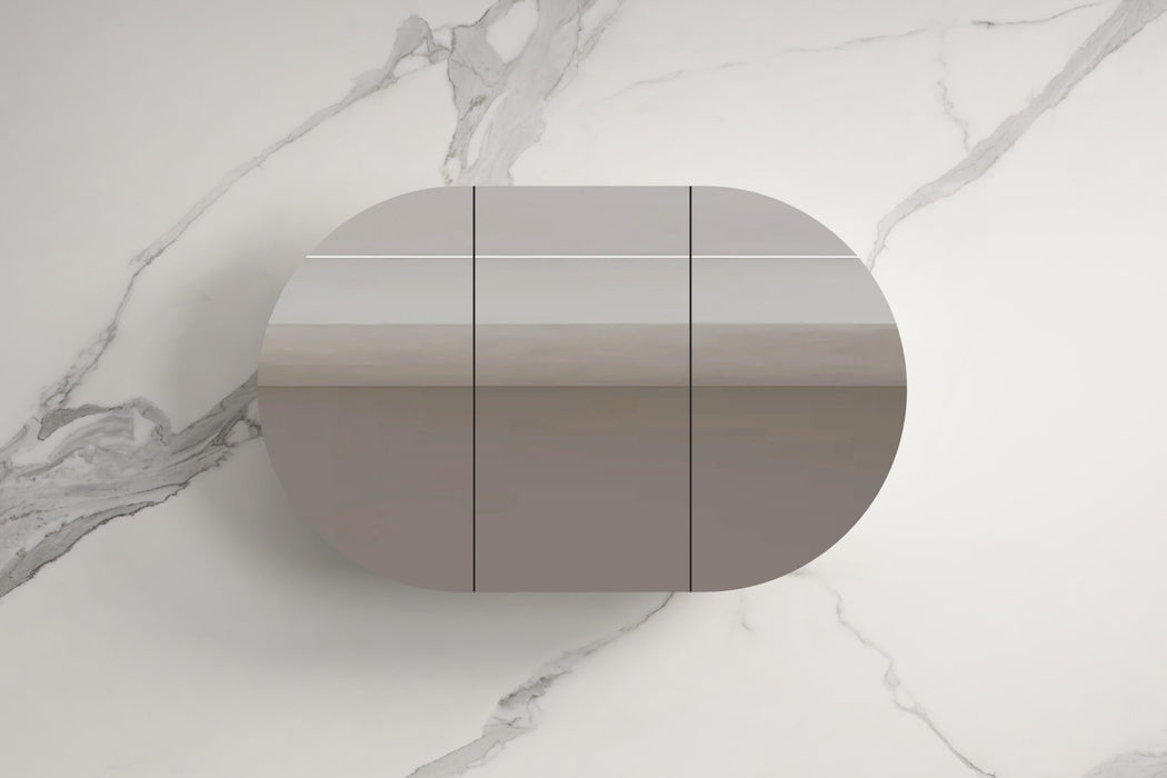 750-1500*900*130mm Infinity ROSY Semi Matt White Glass Oval Shaving Cabinet
