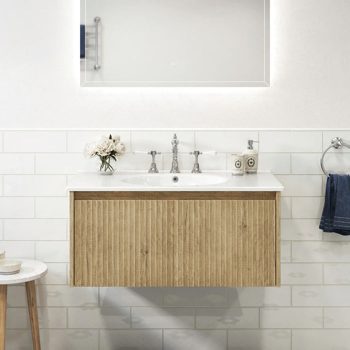 750-1500*460*420mm FIE Alina White Scandi Oak Cabinet Only and Ceramic / Stone Top Available Wall Hung Vanity
