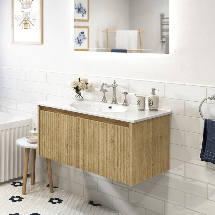 750-1500*460*420mm FIE Alina White Scandi Oak Cabinet Only and Ceramic / Stone Top Available Wall Hung Vanity