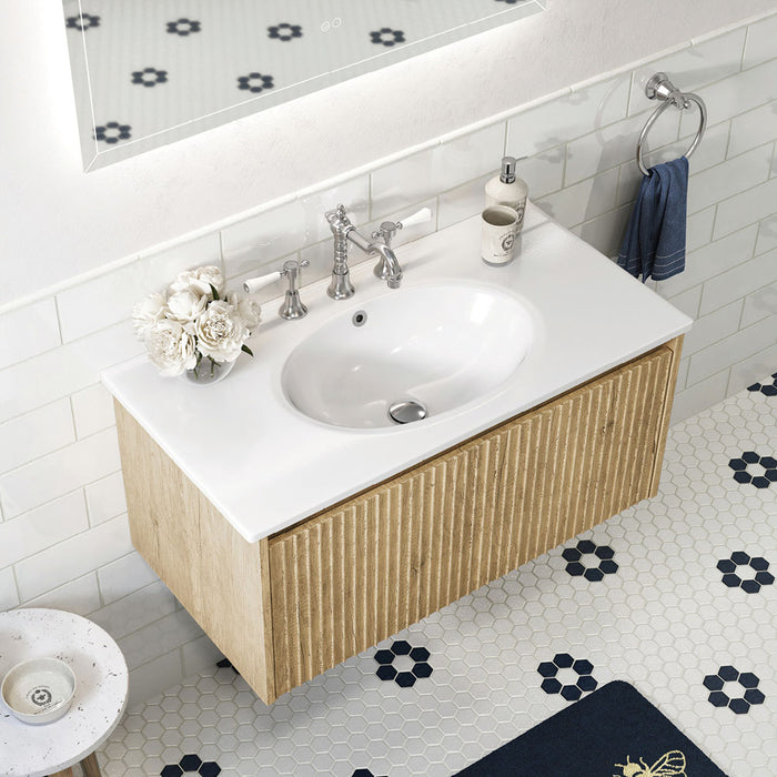 750-1500*460*420mm FIE Alina White Scandi Oak Cabinet Only and Ceramic / Stone Top Available Wall Hung Vanity