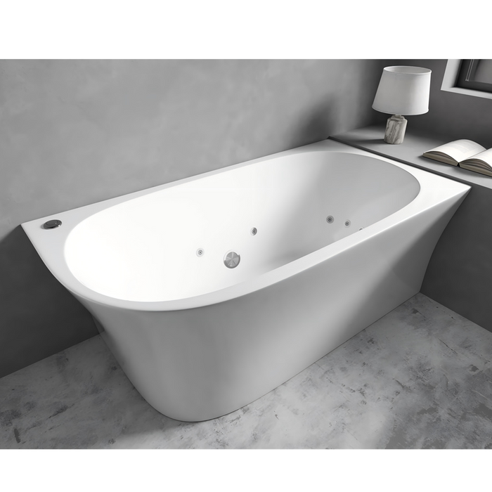FS7 1500/1700mm Gloss White Rectangle 10 Jets Back to Wall Freestanding Spa Bath