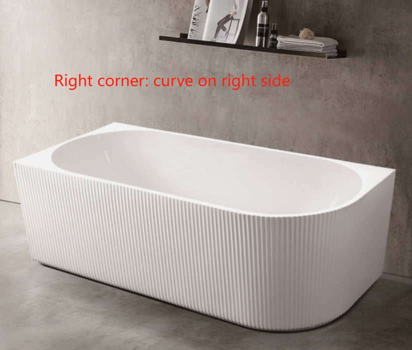 1500-1700*750*580mm Sunny 4239 Gloss White Oval Acrylic Fluted Corner Back Bathtub